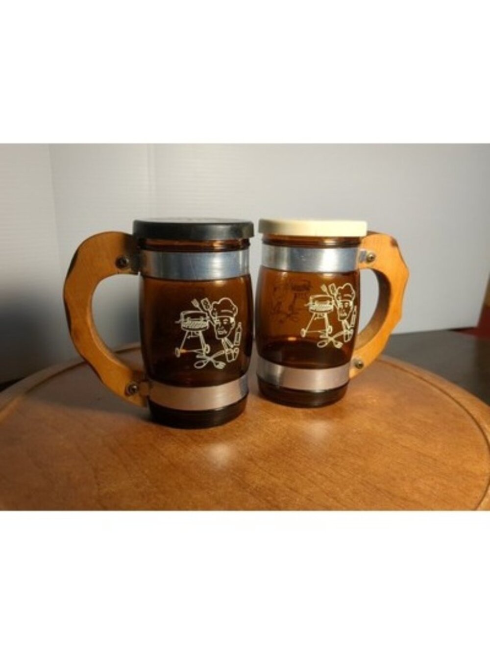 Vintage Siesta Ware Glass Salt and Pepper Shakers Large BBQ Design